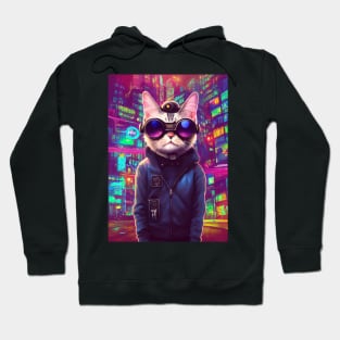 Techno Cat In Japan Neon City Hoodie